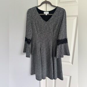 Elle Women's Charcoal Dress with Black Lace Details